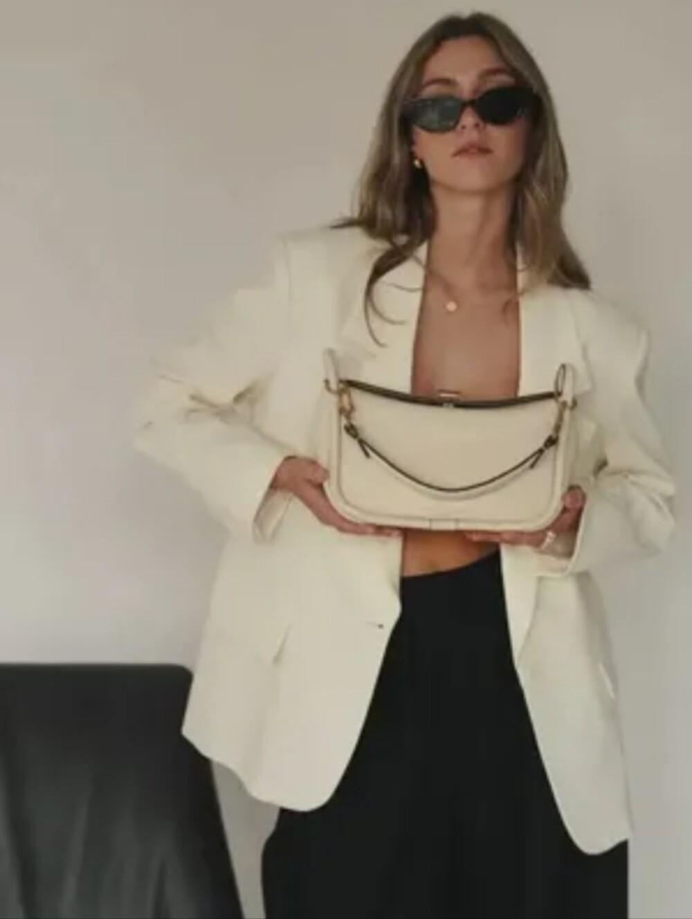 Blogger Fav VERA BY VERAFIED Sculptural Minimalist Leather Shoulder Bag Ivory